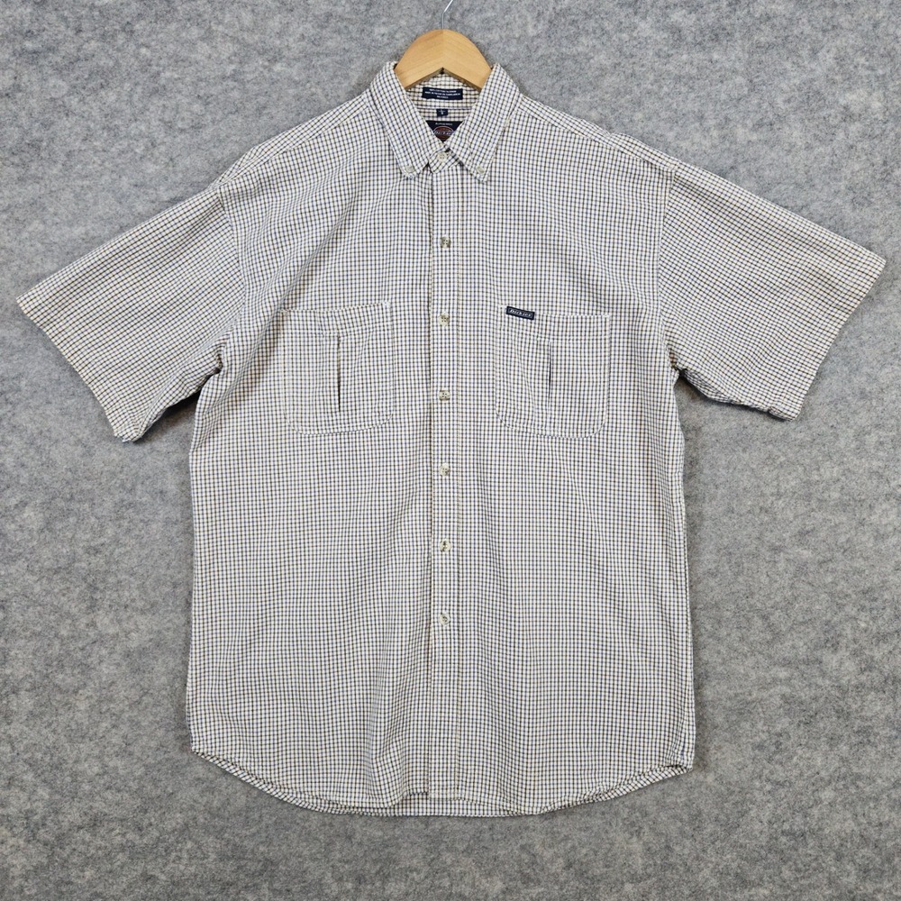 Dickies Men's Beige Mini-Pane Checked Size L Heavy Duty Short Sleeve Work‎ Shirt